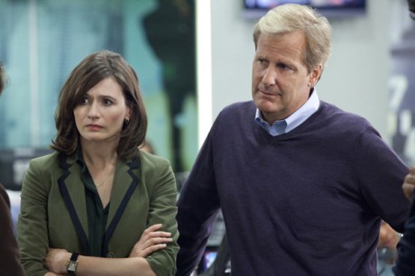 Mortimer and Daniels on the set of The Newsroom, HBO series. (photo courtesy of The Newsroom)