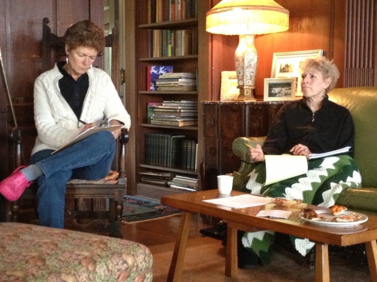 Writers working on their stories at the first writing weekend at Skenewood. 